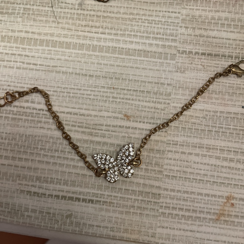 Gold and Silver Butterfly Bracelet with Sparkling Accents